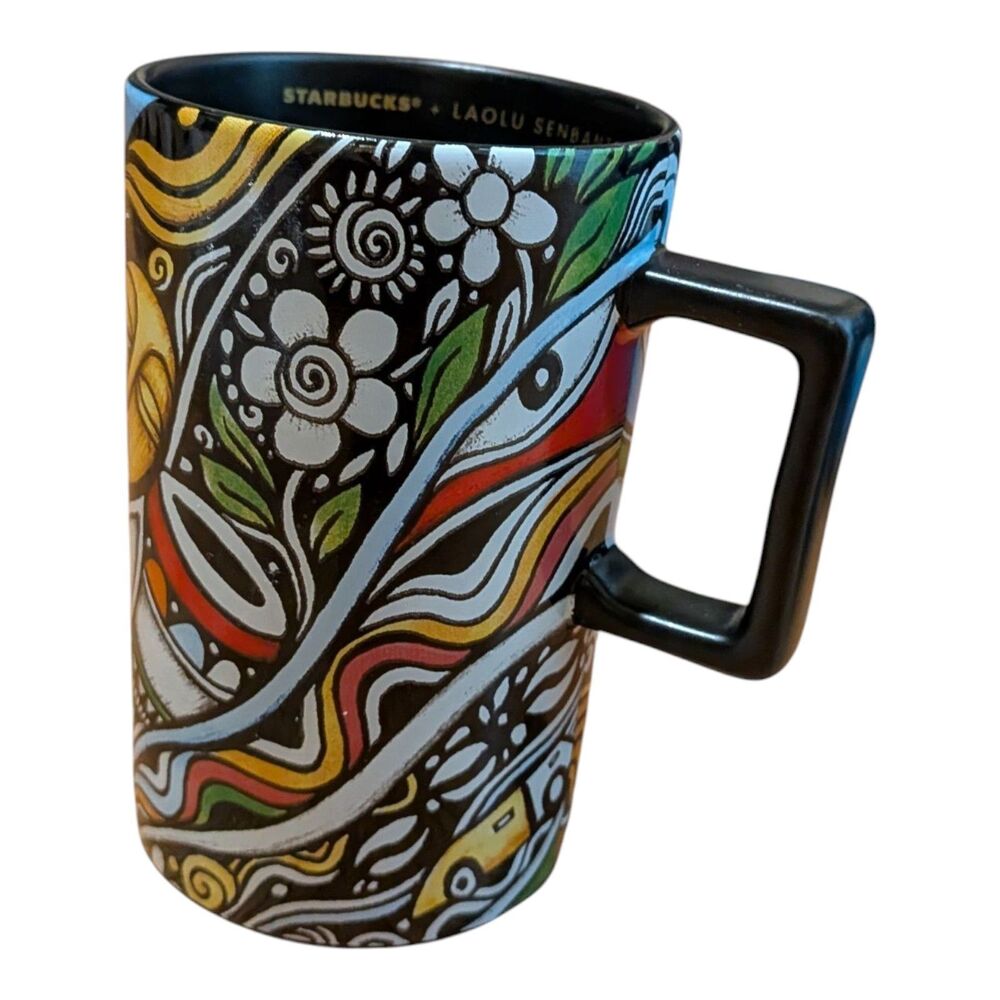 Starbucks Laolu Senbanjo 2018 Limited Edition Coffee Mug 12 oz Cup Black Art